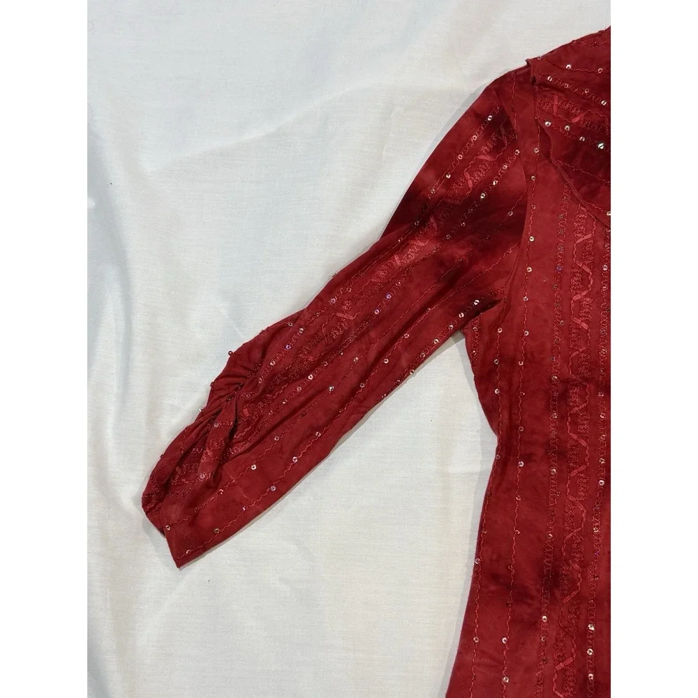 CATO Red Tie Dye Ruffle Top with‎ Sequins - Size Large